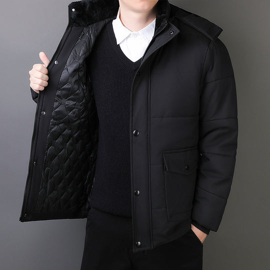 Herren Kurzparka mit gesteppter Thermofütterung, Kapuzenansatz und Multifunktionsklappentaschen Shop Nory