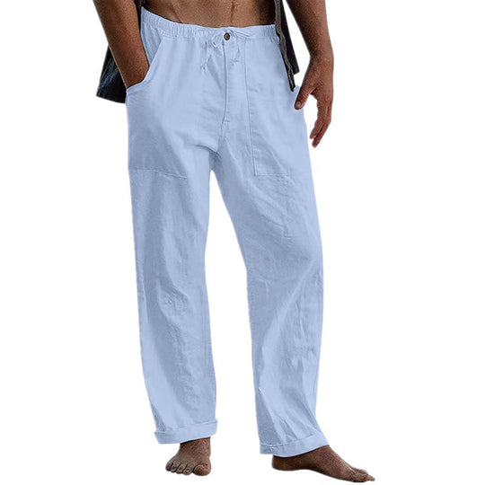 Herren lockere Leinenhose mit Gummibund und aufgesetzten Seitentaschen Shop Nory