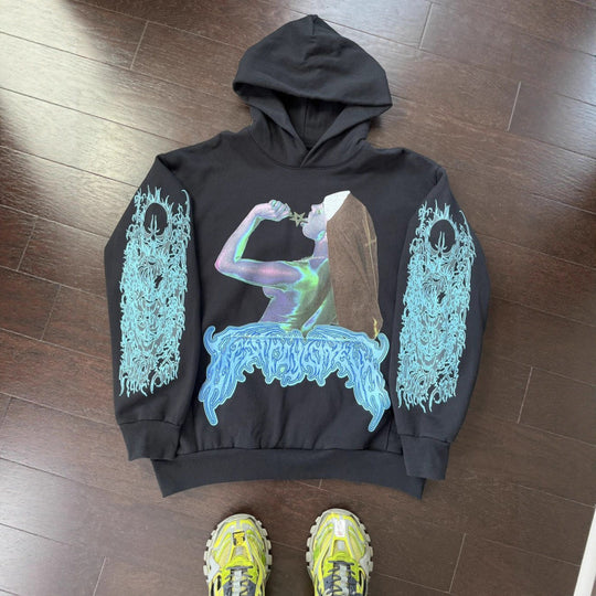 Unisex Kapuzensweatshirt mit Used-Frontdruck und Kängurutasche Shop Nory