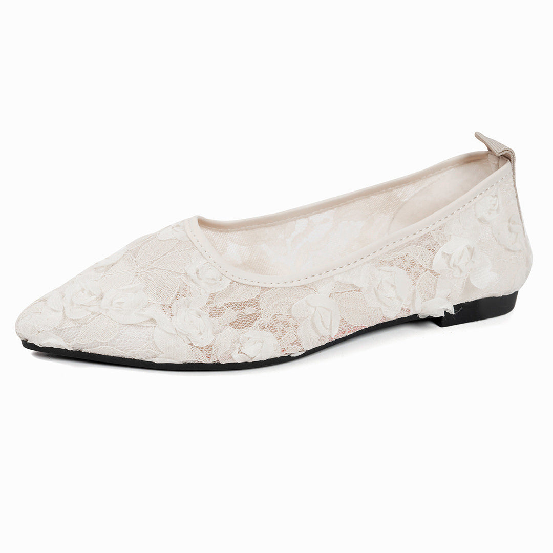 Damen elegante spitze Ballerinas mit floralen Akzenten