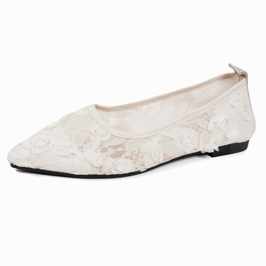 Damen elegante spitze Ballerinas mit floralen Akzenten