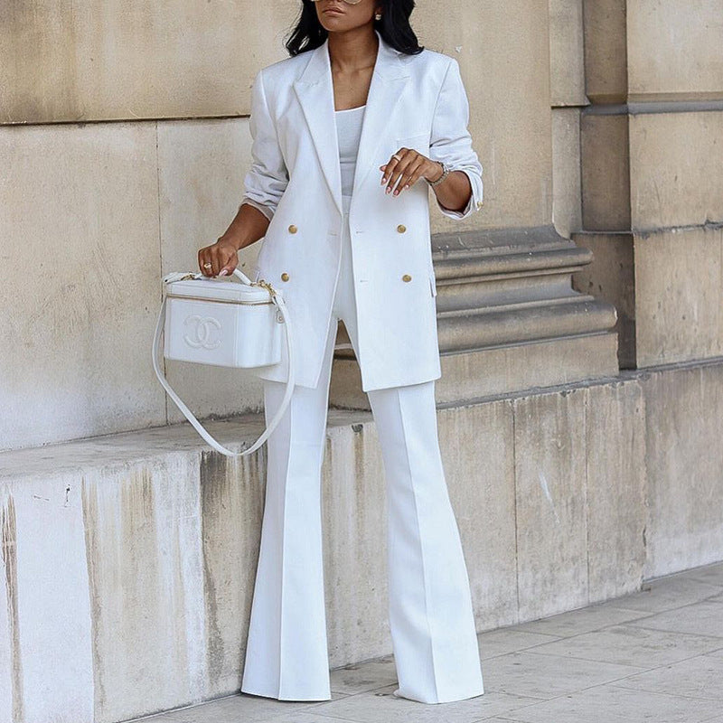 Damen elegantes Blazer-Set mit weitem Bein und Taillengürtel