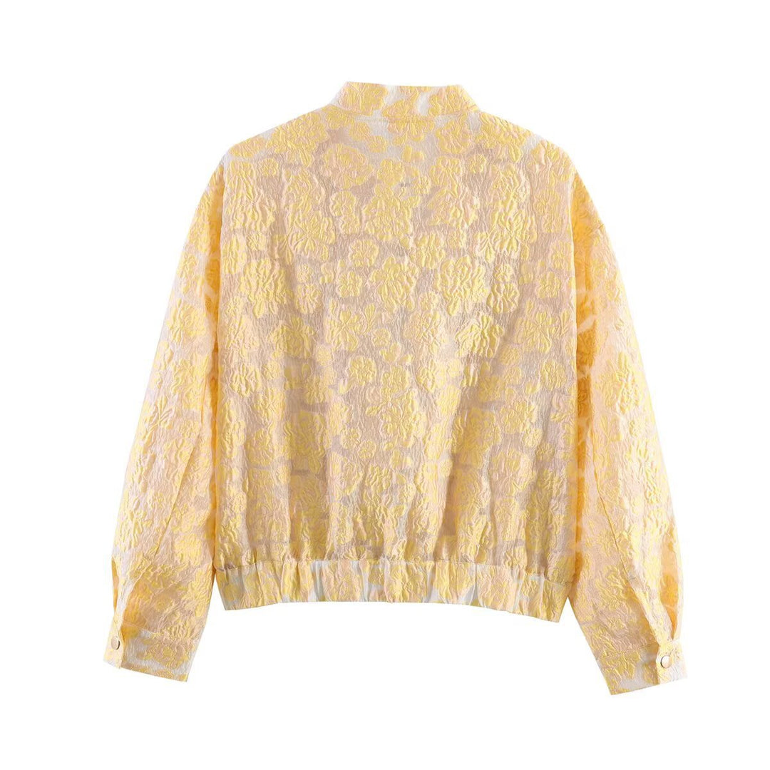 Damen Stepp-Bomberjacke mit Blumenjacquard, Reißverschluss und Pattentaschen Shop Nory