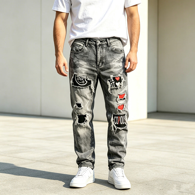 Herren Modische Destroyed Jeans mit kreativen Patches Shop Nory