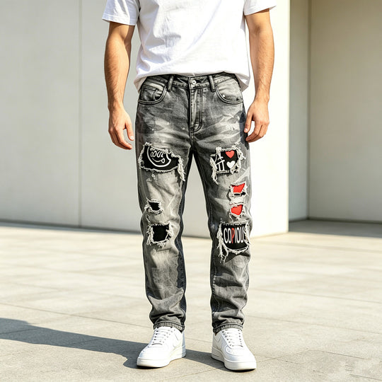 Herren Modische Destroyed Jeans mit kreativen Patches Shop Nory
