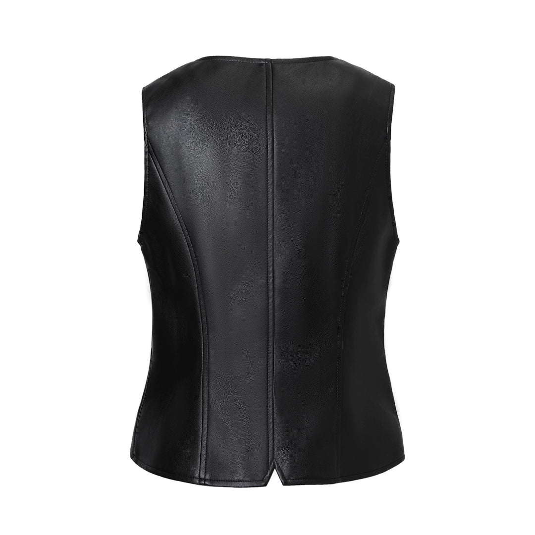 Damen Taillierte Lederweste mit V-Ausschnitt und Knopfleiste Shop Nory