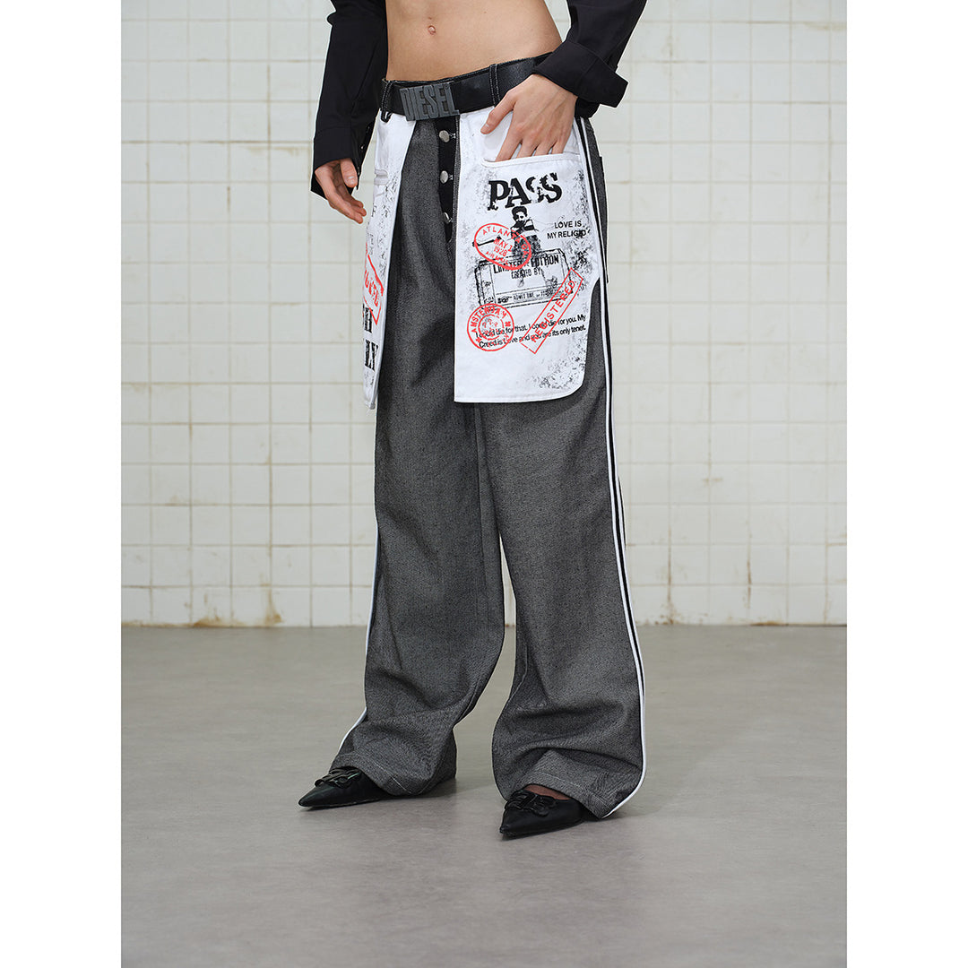 Damen Wide-Leg Cargo-Jeans mit aufgesetzten Grafik-Patches und Kontraststreifen Shop Nory