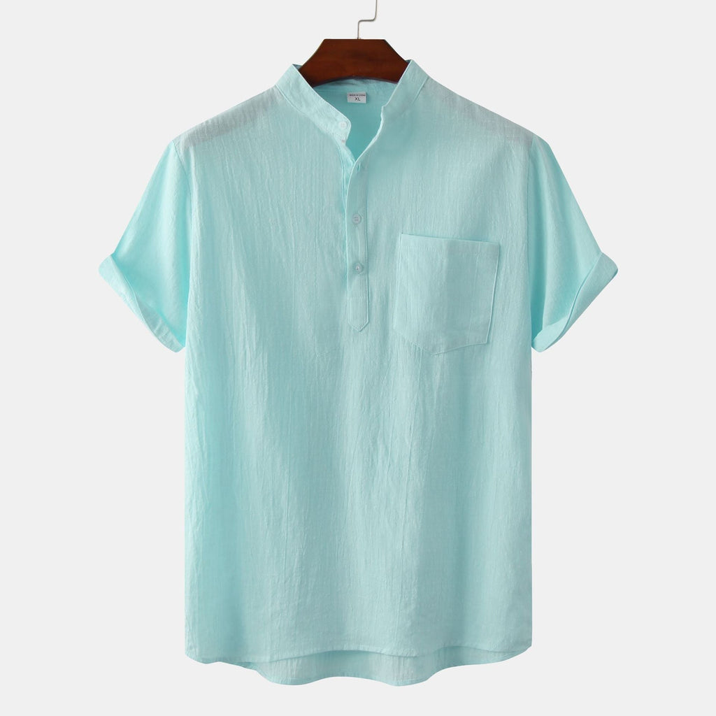 Herren Kurzarmhemd im legeren Henley-Stil mit Brusttasche