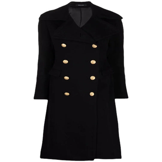 Damen Taillierter Doppelreihiger Mantel im Marine-Style mit goldenen Zierknöpfen und Pattentaschen Shop Nory