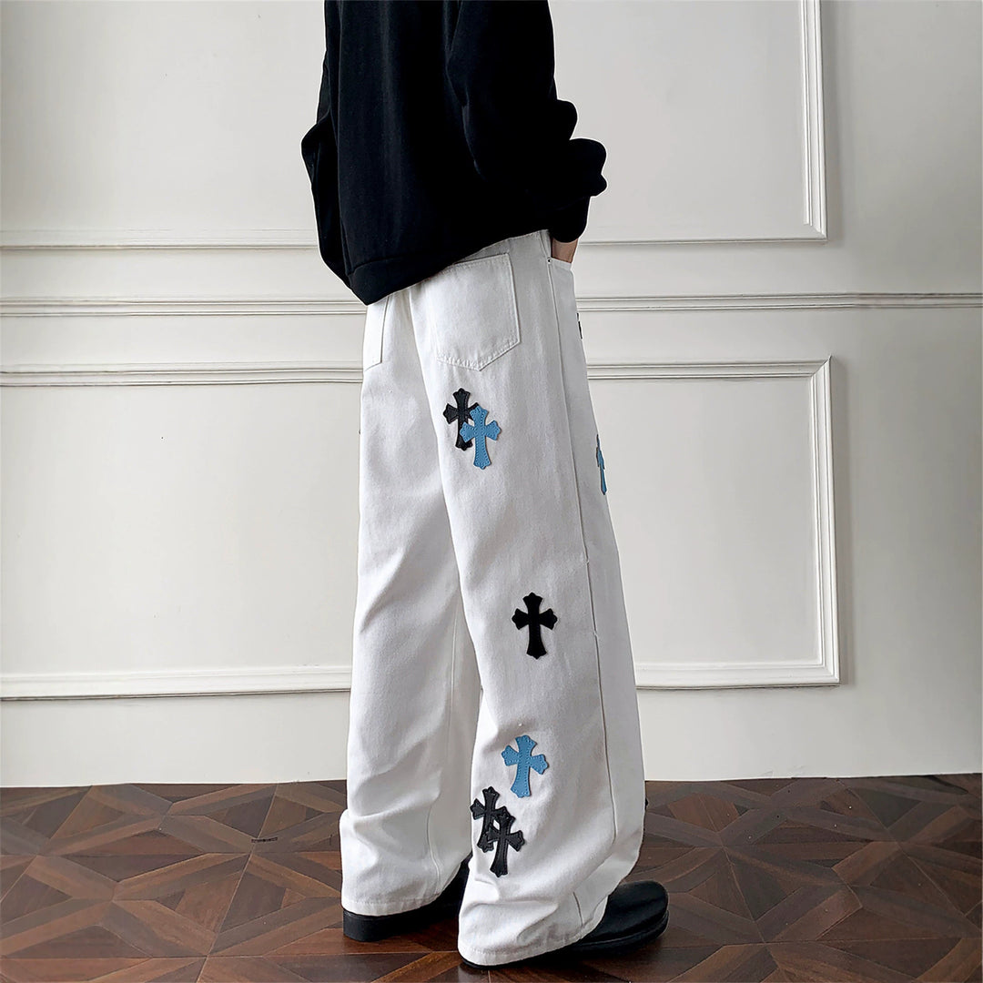 Damen Weitgeschnittene Denim-Hose mit kreativem Kreuzdesign Shop Nory