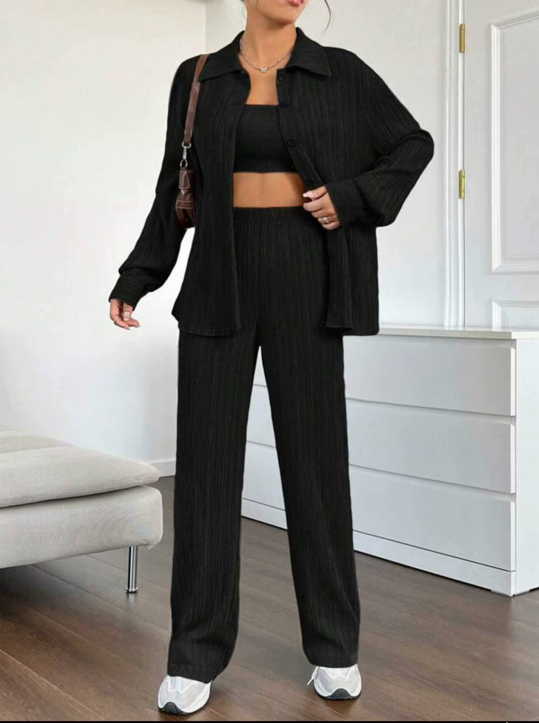 Damen Elegantes Set aus gestreifter Bluse und lockerer Hose