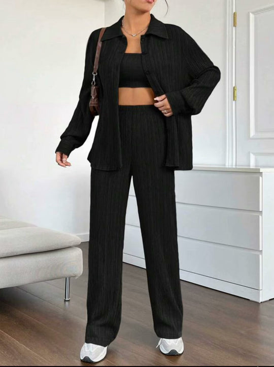 Damen Elegantes Set aus gestreifter Bluse und lockerer Hose