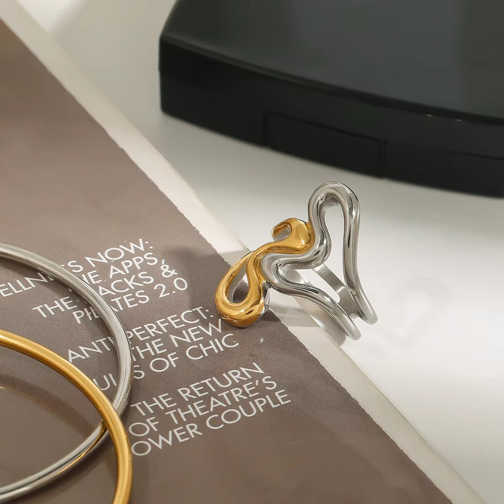 Damen Edelstahlring im modernen Wellen-Design Shop Nory