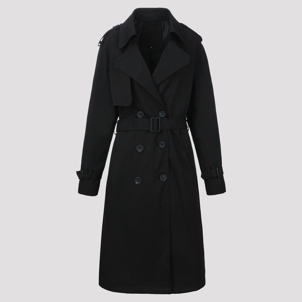 Damen Klassischer Doppelreihiger Trenchcoat mit Gürtel und Epauletten Shop Nory
