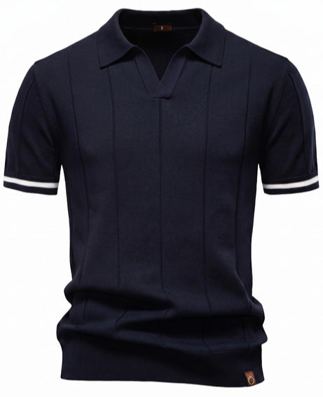 Herren nan strukturiertes Feinstrickpoloshirt mit offenem Reverskragen