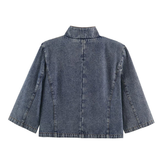 Damen Verkürzte Jeansjacke im Boxy‑Schnitt mit Stehkragen und dreiviertelärmeln Shop Nory