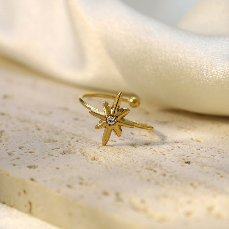 Damen Offener Ring mit floralem Design und funkelndem Stein Shop Nory