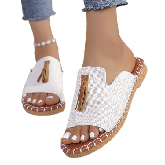 Damen Offene Pantoletten mit Quaste im Espadrille‑Stil Shop Nory