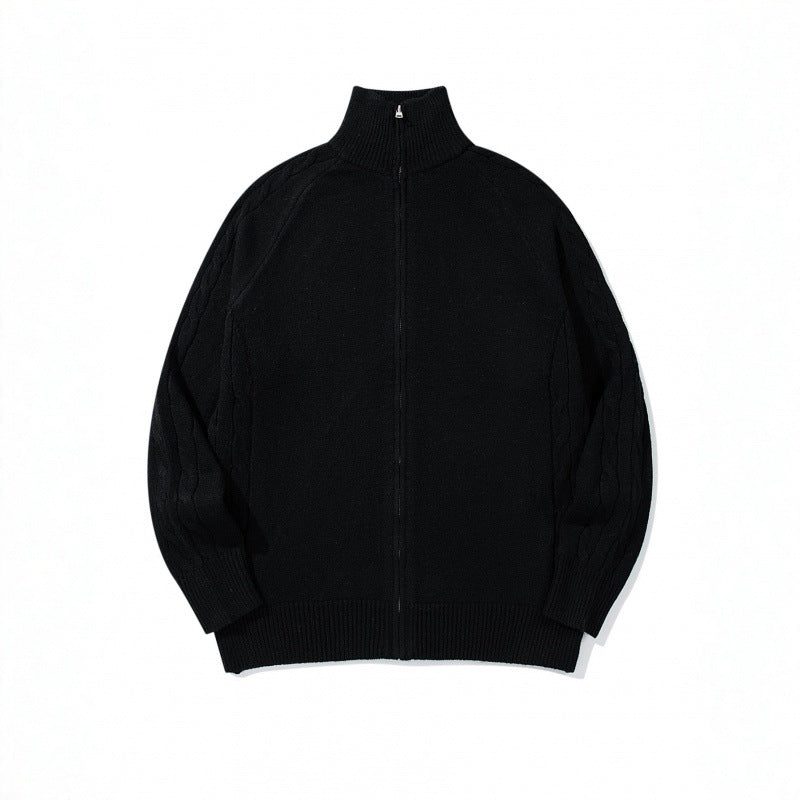 Unisex Boxy-Zip-Strickjacke mit Stehkragen, Zopfmusterärmeln und gerippten Abschlüssen Shop Nory