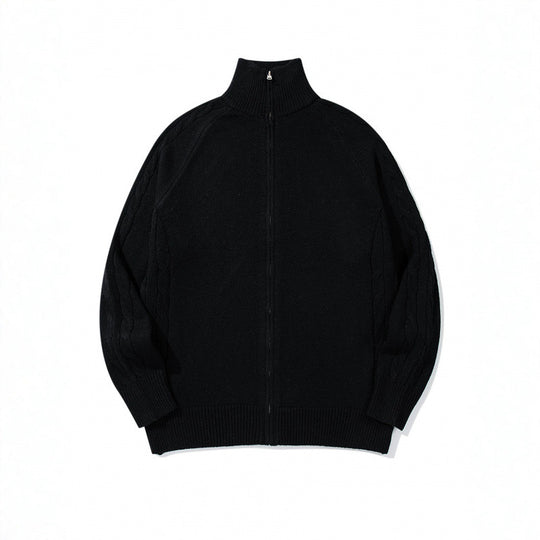 Unisex Boxy-Zip-Strickjacke mit Stehkragen, Zopfmusterärmeln und gerippten Abschlüssen Shop Nory