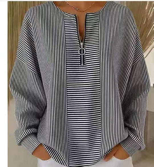 Damen Oversize Pullover mit feiner Rippstruktur und kurzem Zipper Shop Nory