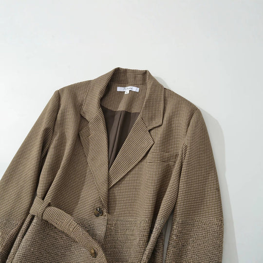 Damen Kurzblazer mit taillierendem Bindegürtel und Hahnentrittmuster Shop Nory