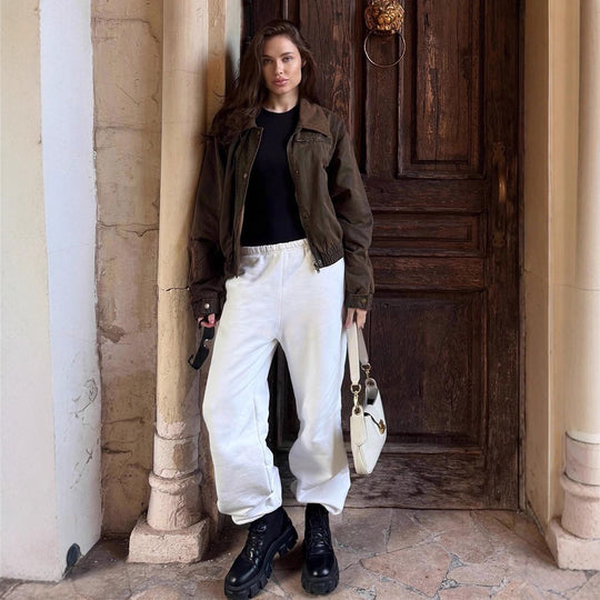 Damen Kurze Stepp-Blousonjacke im Leopardenmuster mit Cordkragen Shop Nory