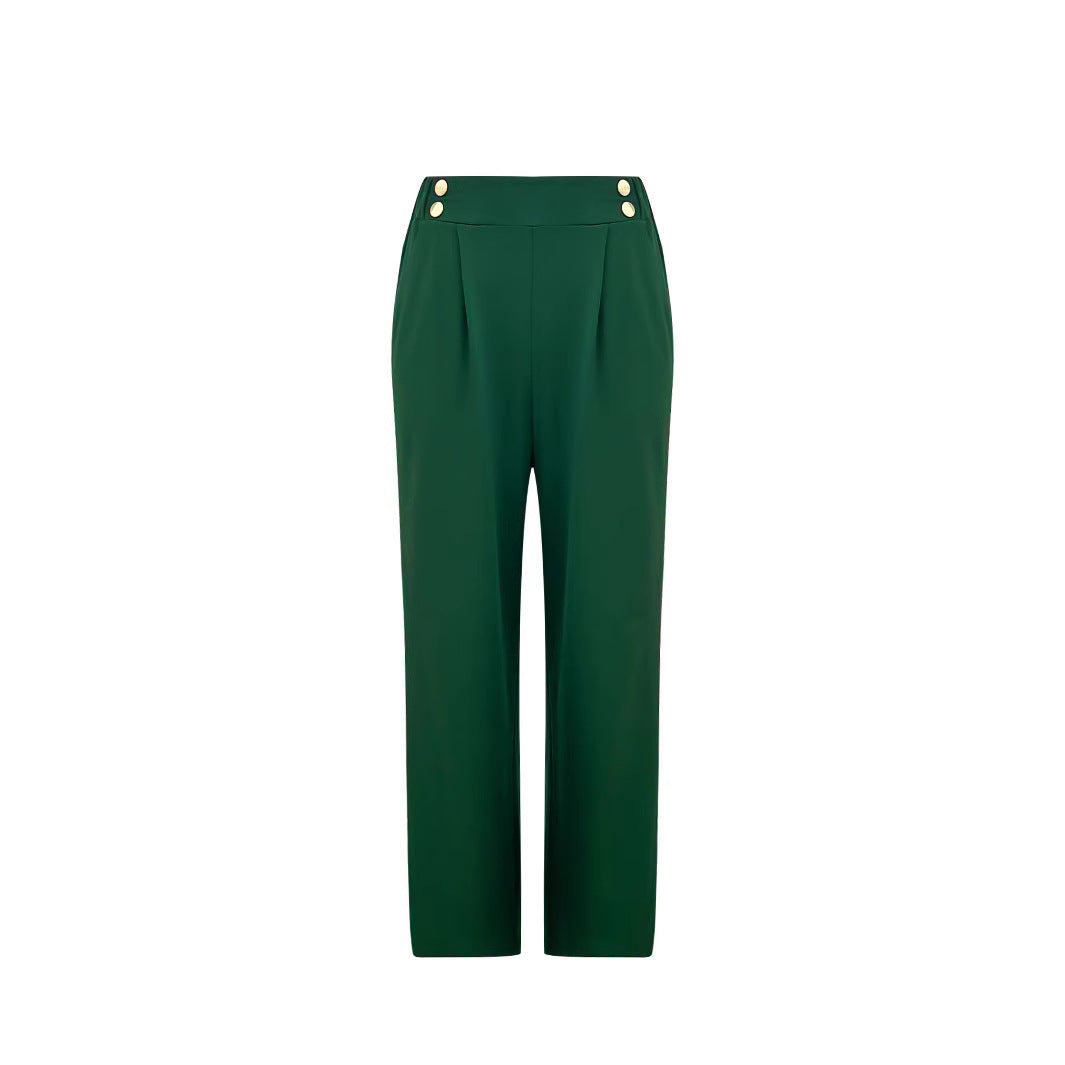 Damen Hochtaillierte Palazzo-Hose mit Zierknopfleiste, Bügelfalte und Eingrifftaschen Shop Nory