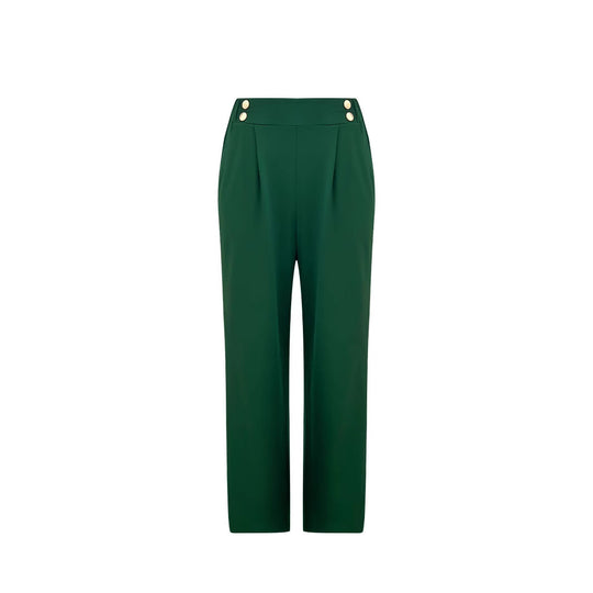 Damen Hochtaillierte Palazzo-Hose mit Zierknopfleiste, Bügelfalte und Eingrifftaschen Shop Nory