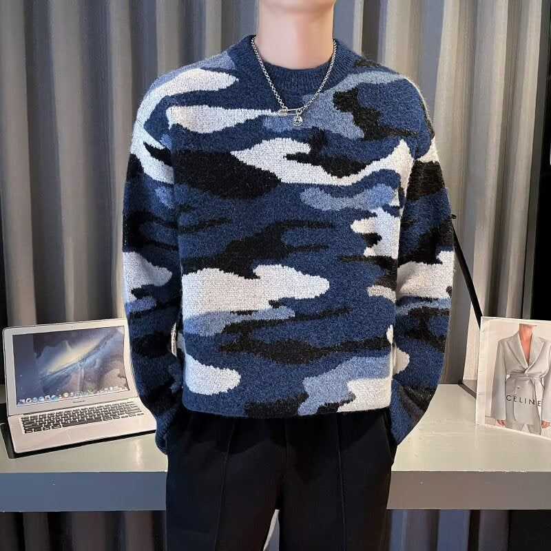 Herren Gemütlicher Grobstrickpullover mit Camouflage-Muster Shop Nory
