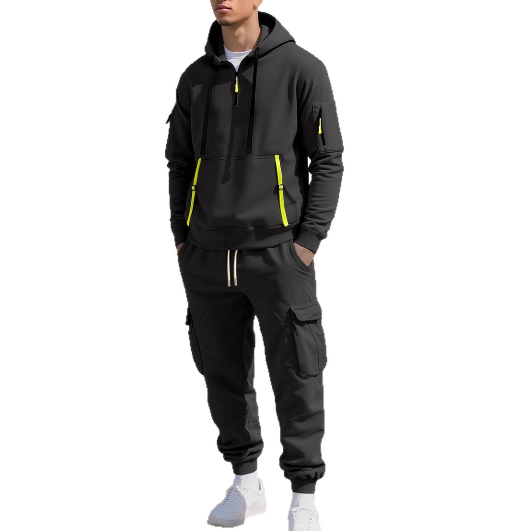 Herren Kapuzensweatshirt mit Utility-Taschen, Halbzip und kontrastierenden Reißverschlüssen Shop Nory
