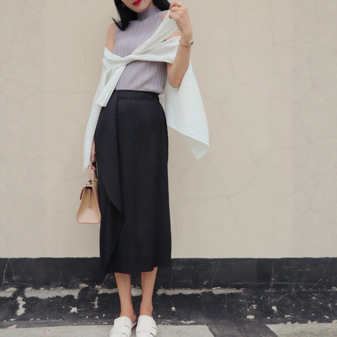 Damen Plissierter Midi-Rock mit asymmetrischem Saum Shop Nory