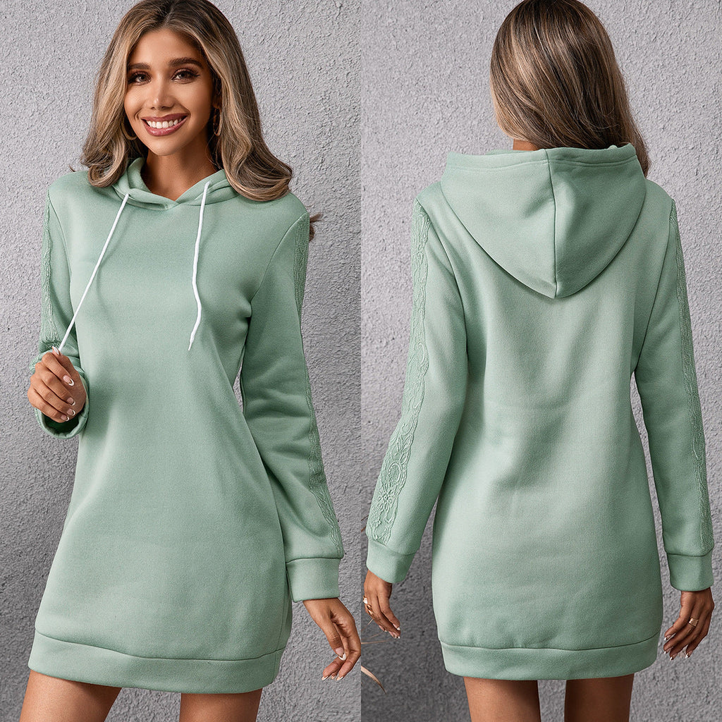 Damen lässiges Sweatkleid mit Kapuze und praktischen Taschen