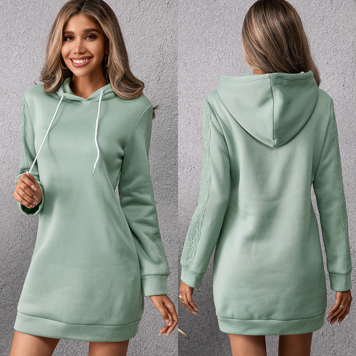 Damen lässiges Sweatkleid mit Kapuze und praktischen Taschen