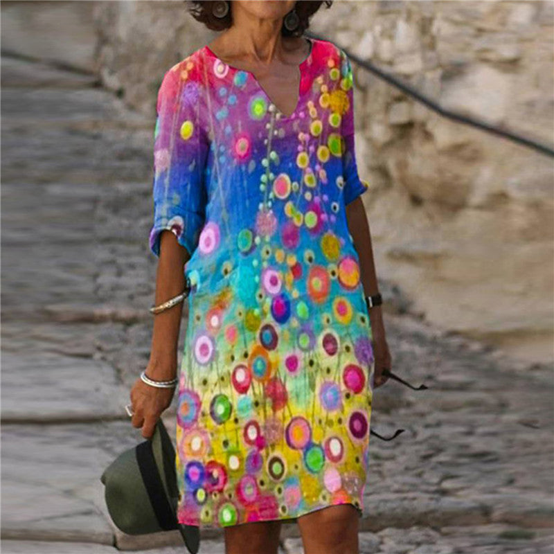 Damen Freizeitkleid mit floralem Design und V-Ausschnitt