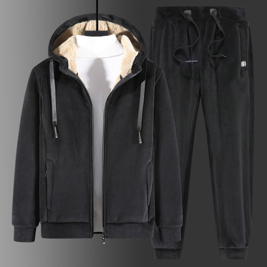 Herren Zweiteiliger Fleece-Trainingsanzug mit Kapuzenjacke, Teddyfutter und Jogginghose Shop Nory