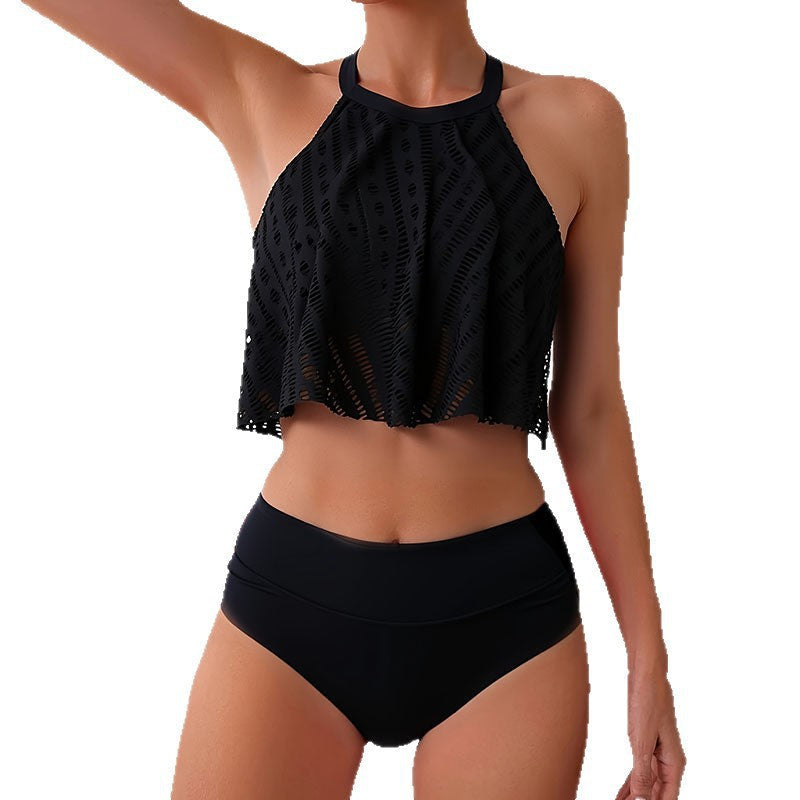 Damen Crop-Top Bikini mit luftiger Häkelstruktur