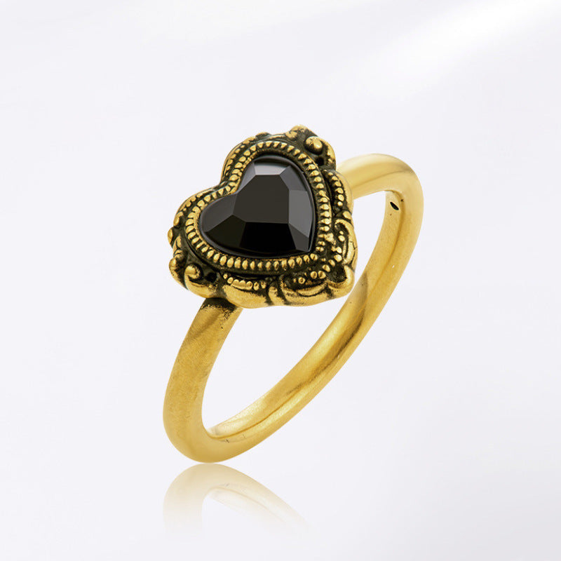 Damen Schmuckring mit herzförmigem Onyx und filigranem Design Shop Nory