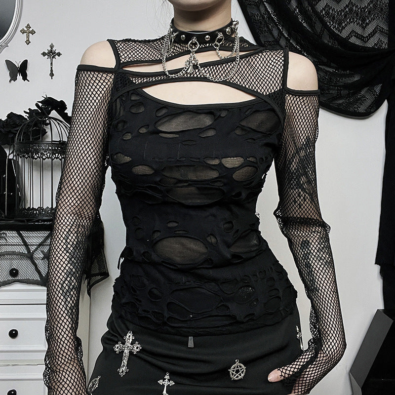 Damen Modisches Oberteil mit transparentem Mesh-Design und raffinierten Cut-Outs