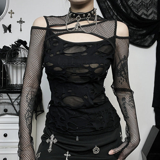 Damen Modisches Oberteil mit transparentem Mesh-Design und raffinierten Cut-Outs