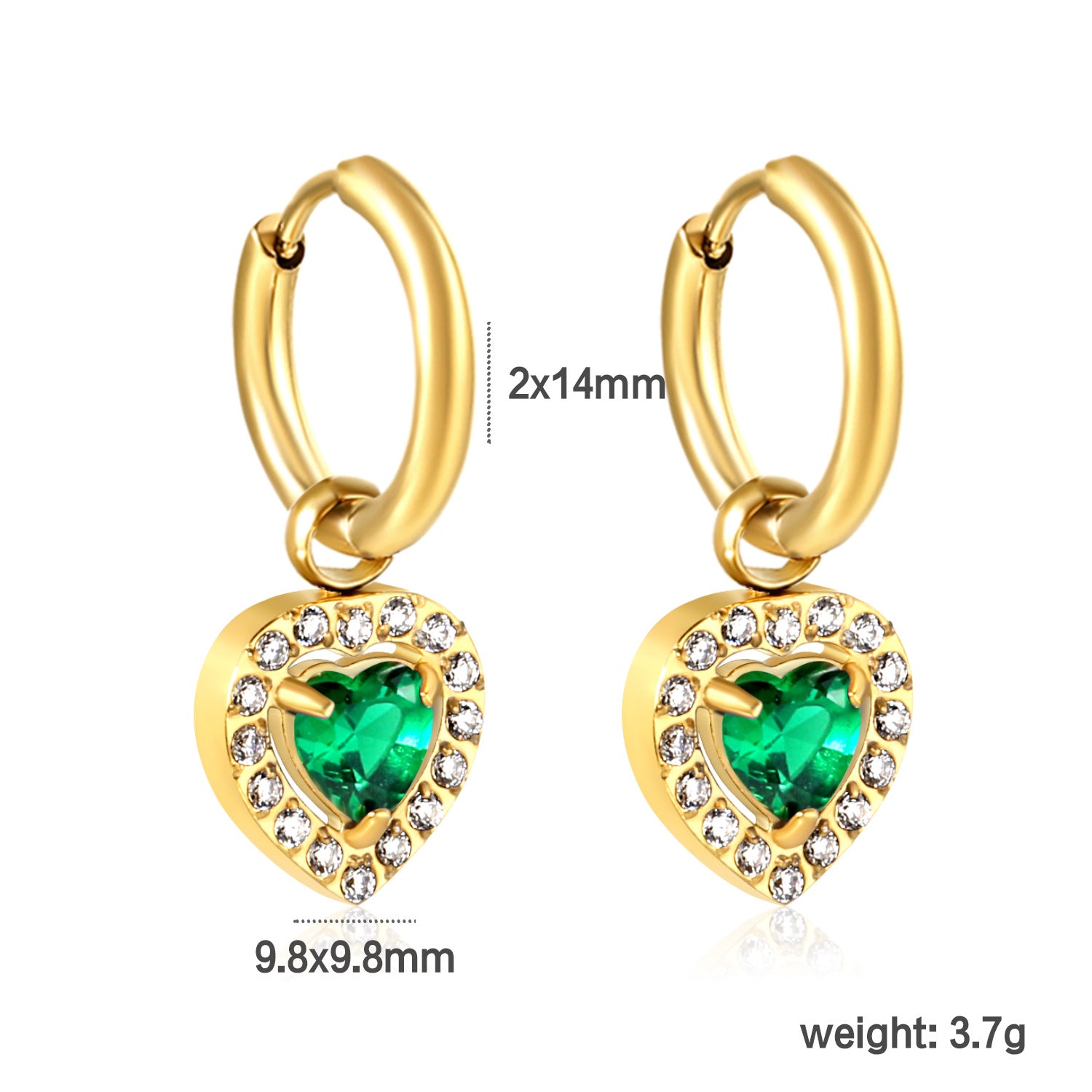 Damen Hängende Ohrstecker mit funkelndem grünem Zirkonia und goldplattierter Edelstahlfassung Shop Nory