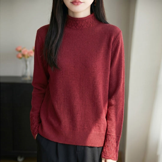 Damen Mockneck-Feinstrickpullover mit Ajour-Detail an Kragen und Bündchen Shop Nory
