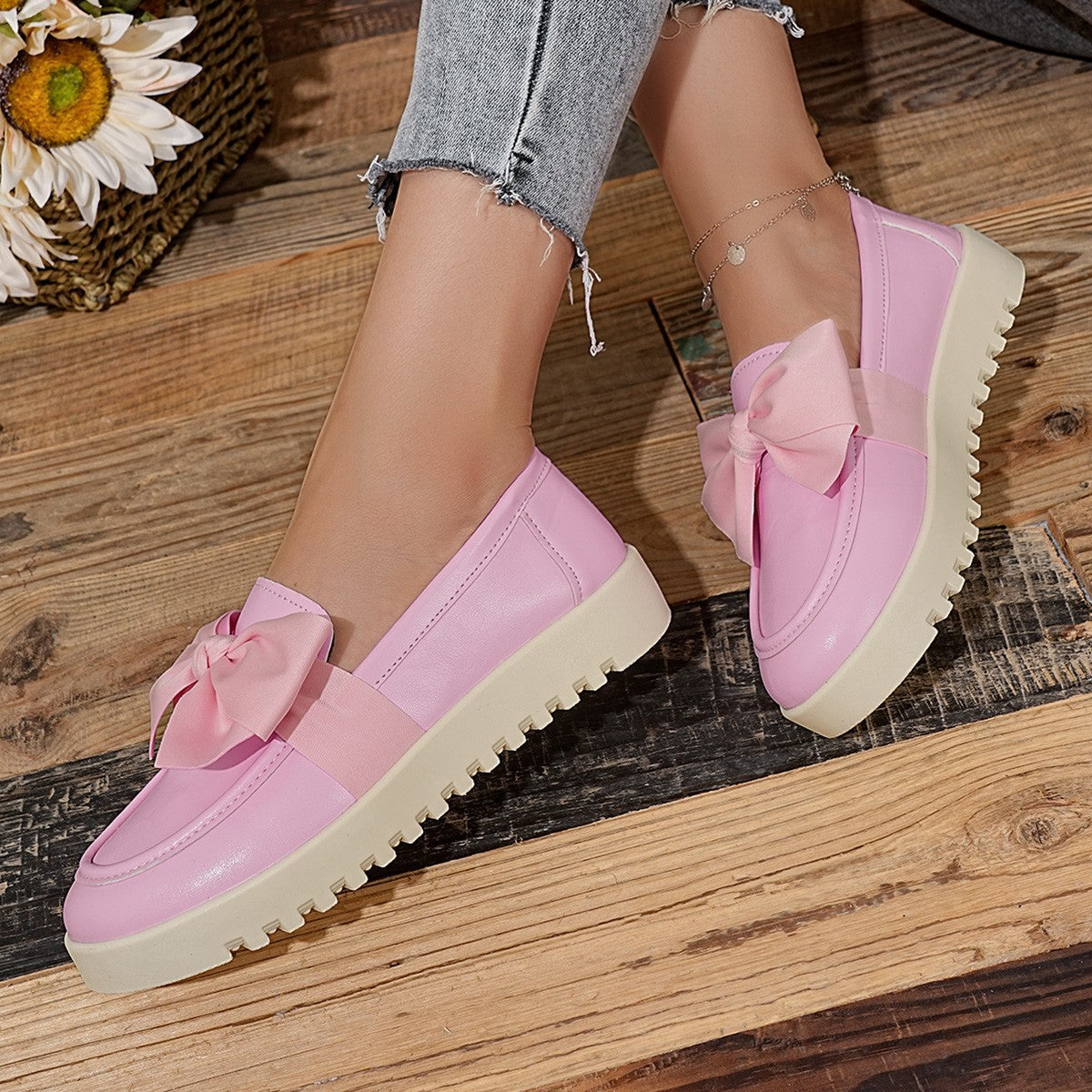 Damen Loafers mit dekorativem Schleifen-Design und rutschfester Sohle