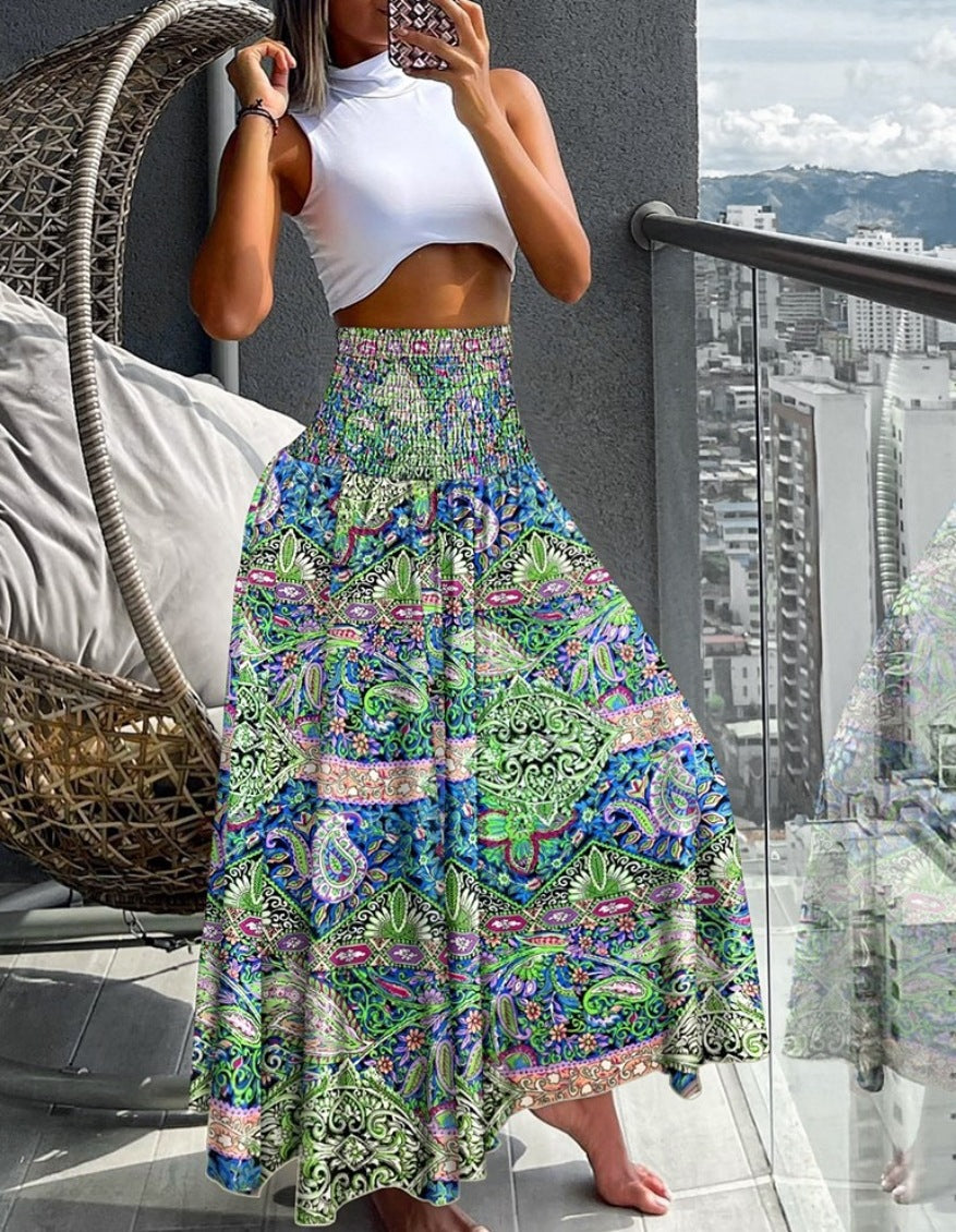 Damen Maxirock mit hohem Smokbund, weitem Fall und Paisley‑Print Shop Nory