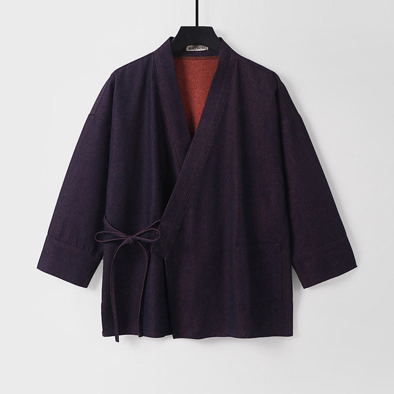 Damen Leichte zweifarbige Kimono-Jacke mit Bindebändern und kontrastiertem Innenfutter Shop Nory