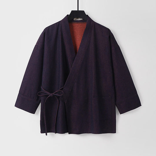 Damen Leichte zweifarbige Kimono-Jacke mit Bindebändern und kontrastiertem Innenfutter Shop Nory