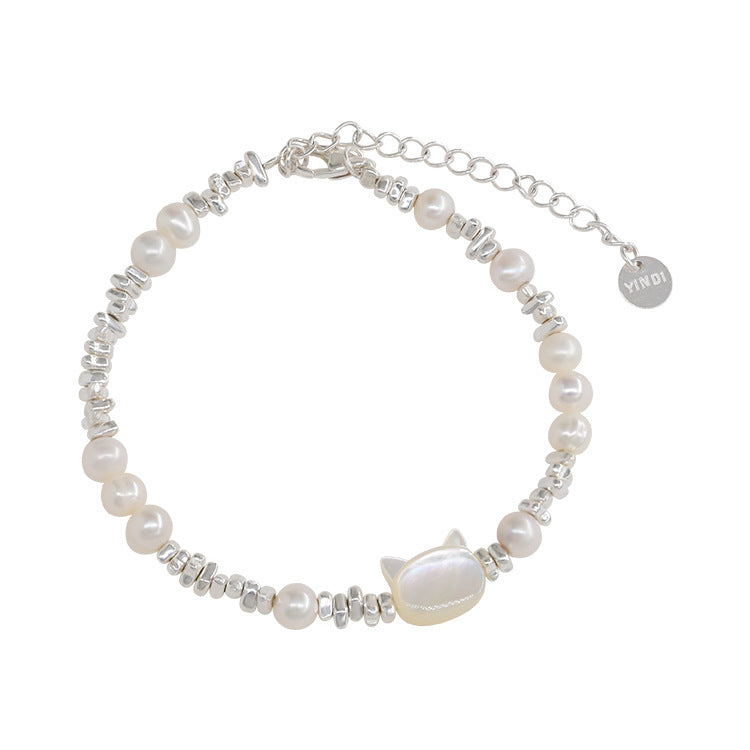 Damen Armband mit handgefertigtem Katzenanhänger und edlen Perlen Shop Nory