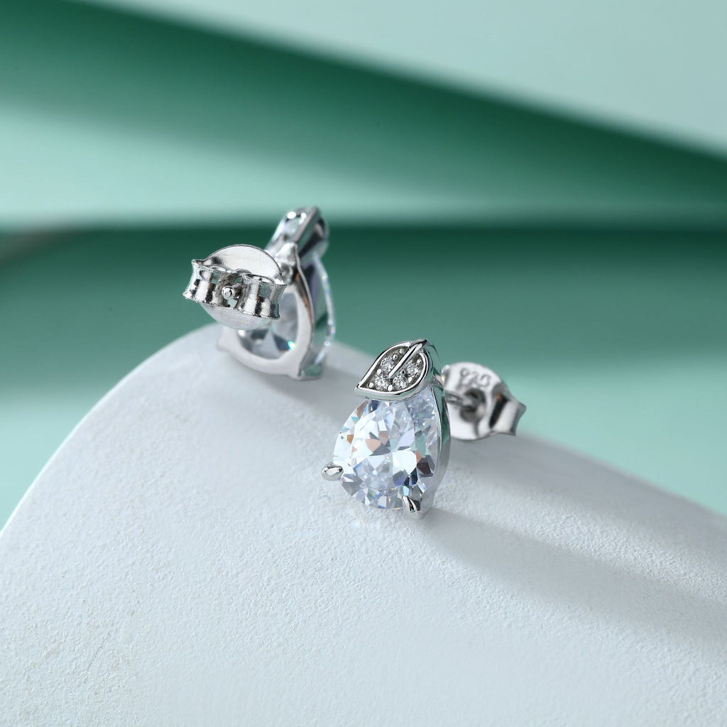 Damen Ohrringe mit tropfenförmigem Zirkonia und eleganter Blattform Shop Nory