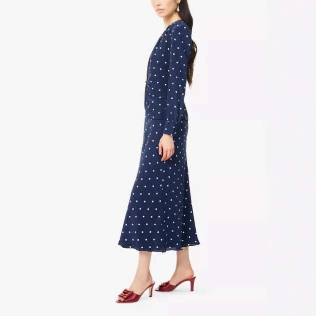 Damen Midikleid mit Punkteprint, tiefem V‑Ausschnitt, Wickelraffung und langen Ärmeln Shop Nory