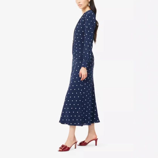 Damen Midikleid mit Punkteprint, tiefem V‑Ausschnitt, Wickelraffung und langen Ärmeln Shop Nory